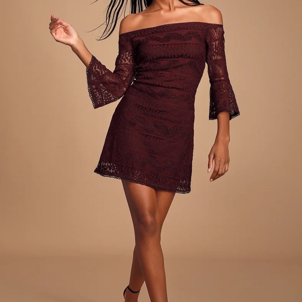 Lulus Plum Purple Lace Off-the-Shoulder Dress